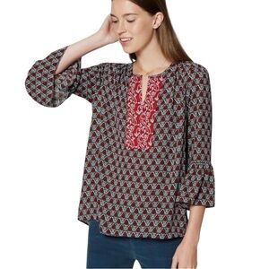 LOFT Red and Black Geometric Blouse Size 14